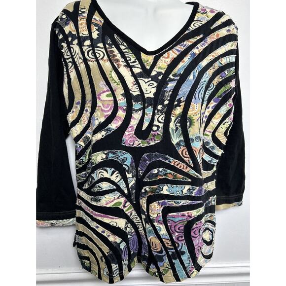 Parsley & Sage Womens Black/Multicolored Embroidered Artsy Tunic Top Size Medium - Picture 1 of 7